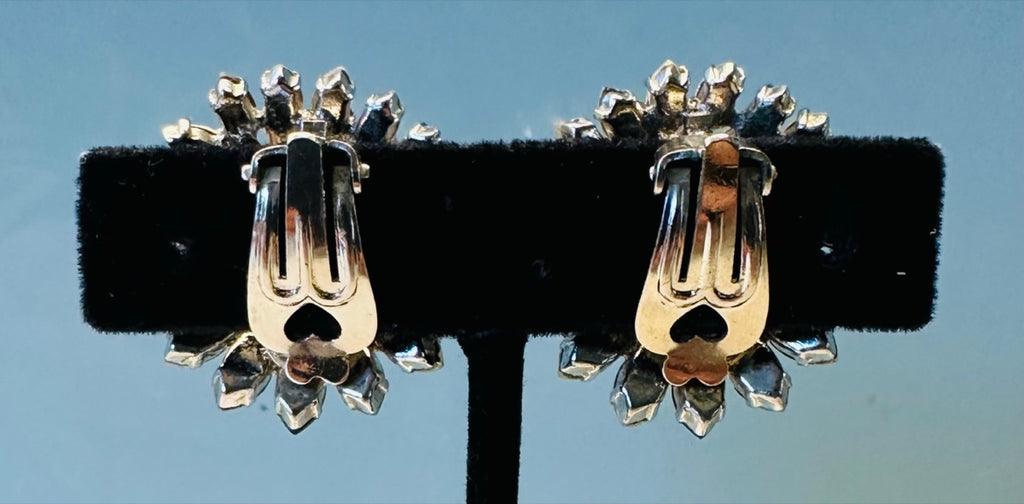 Stunning Pair Of Early 1960s Dior Blue Clear Crystal Earrings