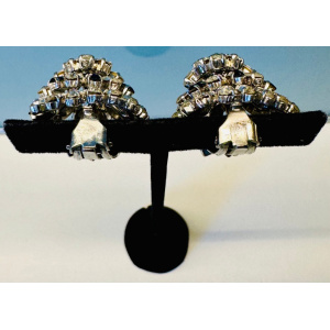 Stunning Pair Of Early 1960s Dior Blue Clear Crystal Earrings