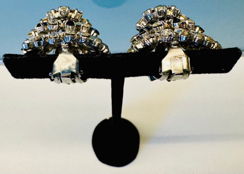 Stunning Pair Of Early 1960s Dior Blue Clear Crystal Earrings