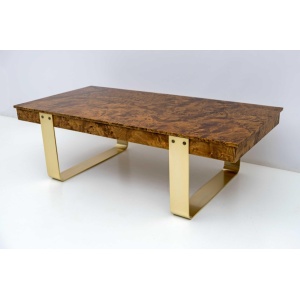 Mid-Century Modern Italian Briar Walnut and Brass Coffee Table, 1970s