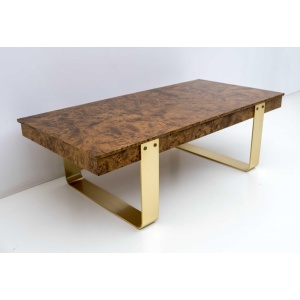 Mid-Century Modern Italian Briar Walnut and Brass Coffee Table, 1970s