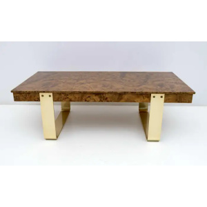 Mid-Century Modern Italian Briar Walnut and Brass Coffee Table, 1970s