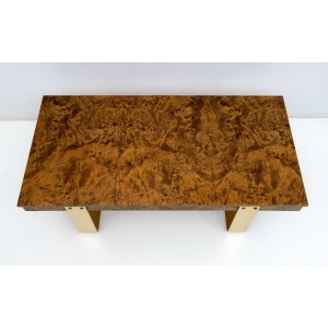Mid-Century Modern Italian Briar Walnut and Brass Coffee Table, 1970s