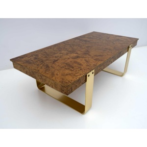 Mid-Century Modern Italian Briar Walnut and Brass Coffee Table, 1970s