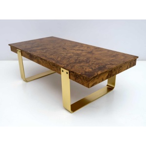 Mid-Century Modern Italian Briar Walnut and Brass Coffee Table, 1970s