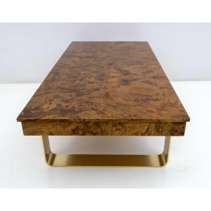 Mid-Century Modern Italian Briar Walnut and Brass Coffee Table, 1970s