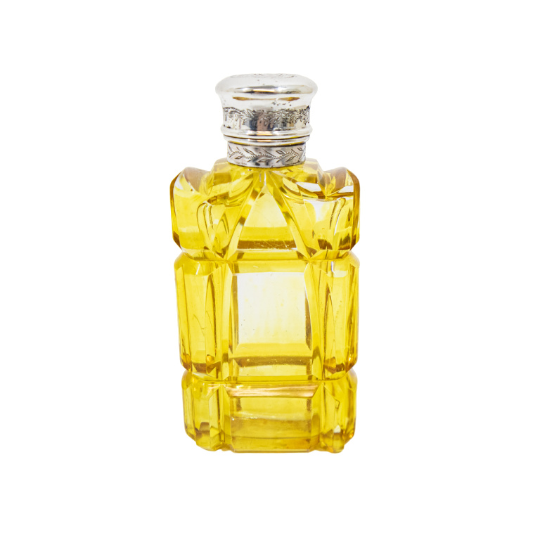 Victorian Silver & Yellow Glass Scent Bottle