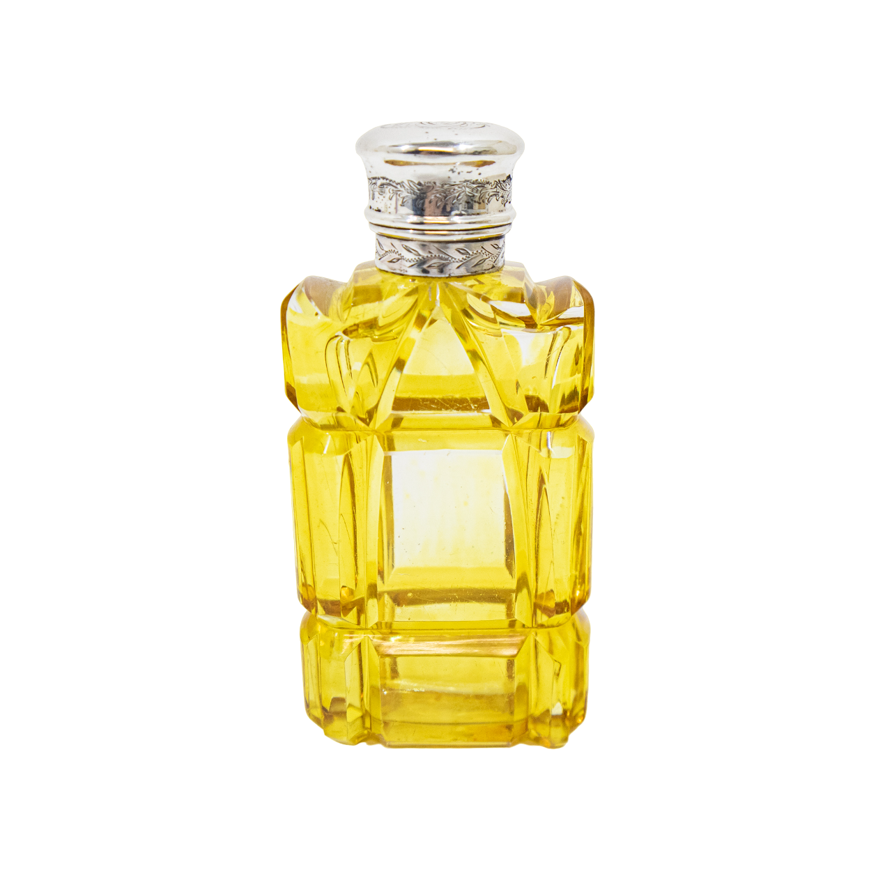 Victorian Silver & Yellow Glass Scent Bottle