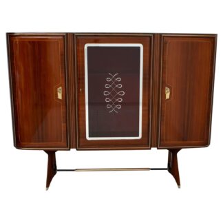 Attributed Gio Ponti Mid-Century Italian Mahogany and Brass Bar Cabinet, 1950s