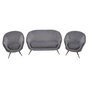 Federico Munari Mid-Century Modern Italian Curved Sofa and Two Armchairs, 1950s