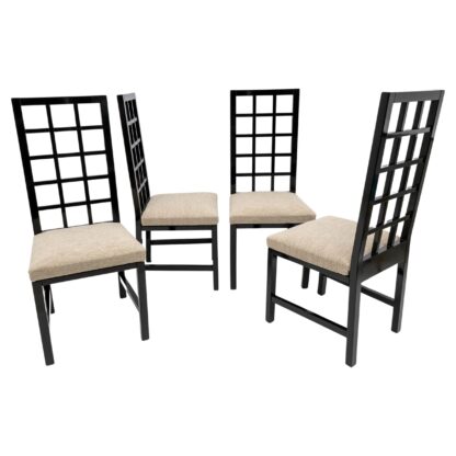 Four Mackintosh Style Black Lacquered High Back Chairs, 1979