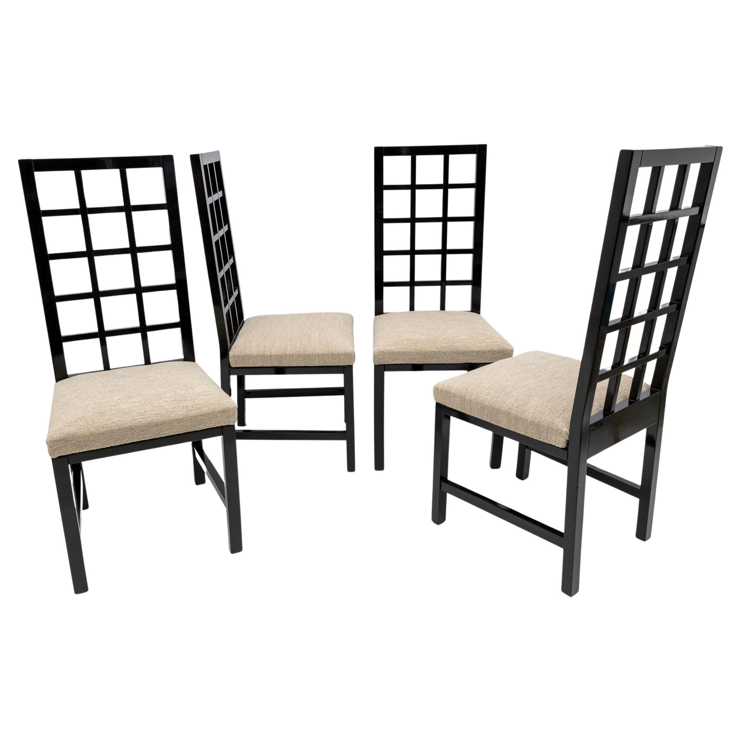 Four Mackintosh Style Black Lacquered High Back Chairs, 1979