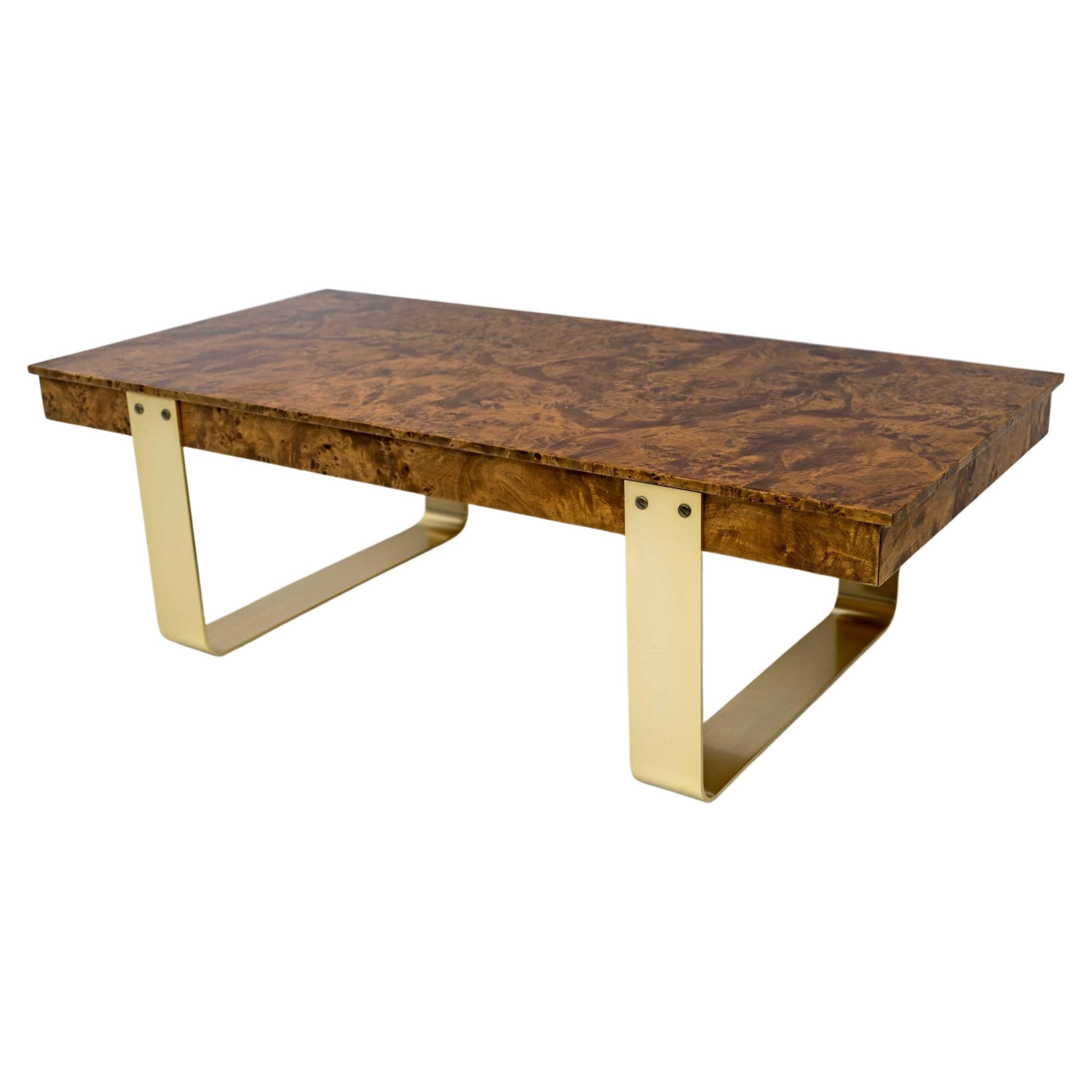 Mid-Century Modern Italian Briar Walnut and Brass Coffee Table, 1970s
