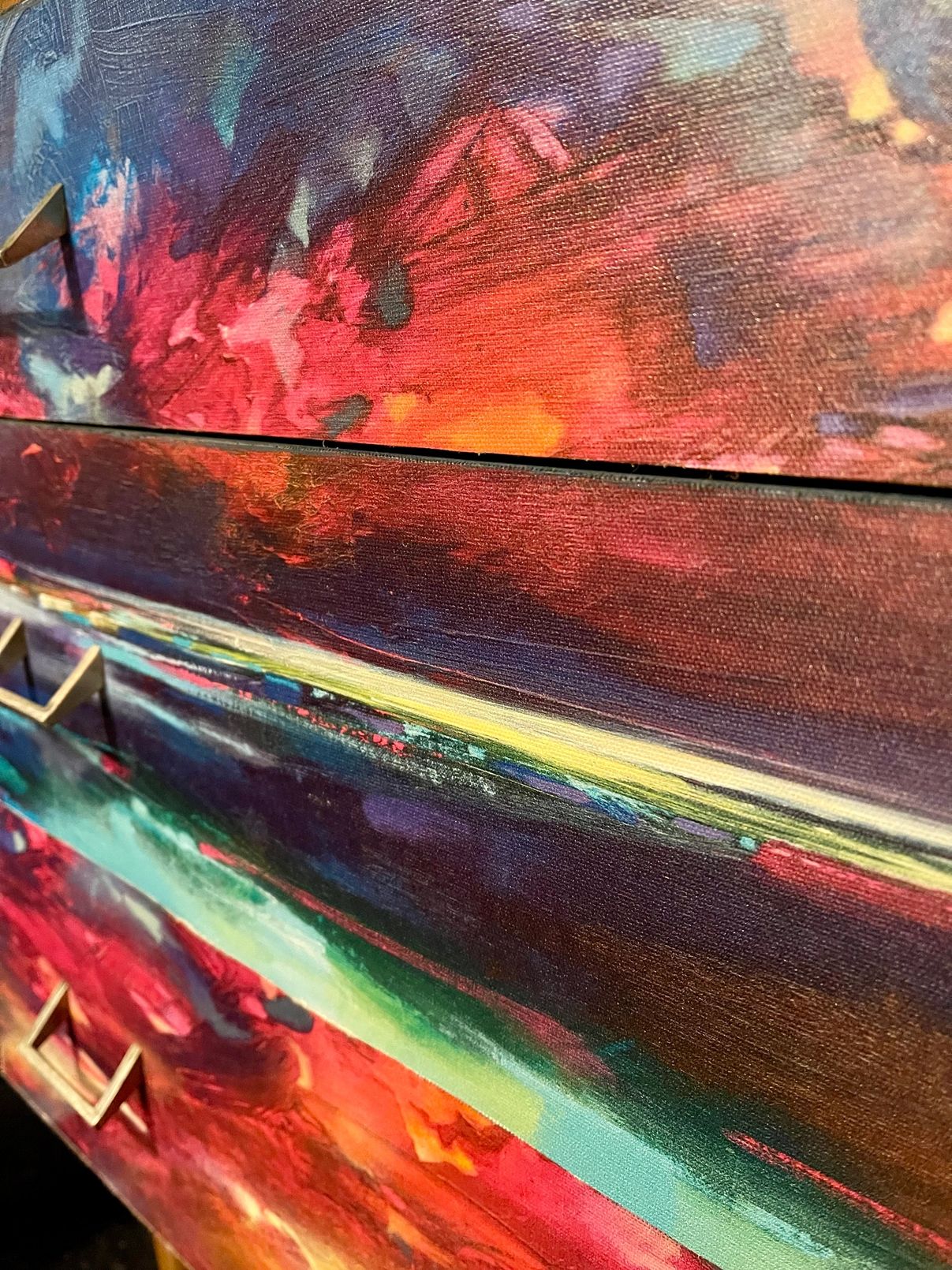 1950s chest of drawers with Neon bright abstract digital print decoupage front