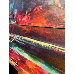 1950s chest of drawers with Neon bright abstract digital print decoupage front
