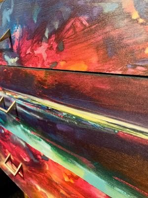 1950s chest of drawers with Neon bright abstract digital print decoupage front