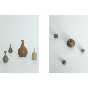 Small Mid-Century Scandinavian Modern Collectible Brown Stoneware Vases by Gunnar Borg for Höganäs Ceramics, 1960s, Set of 4