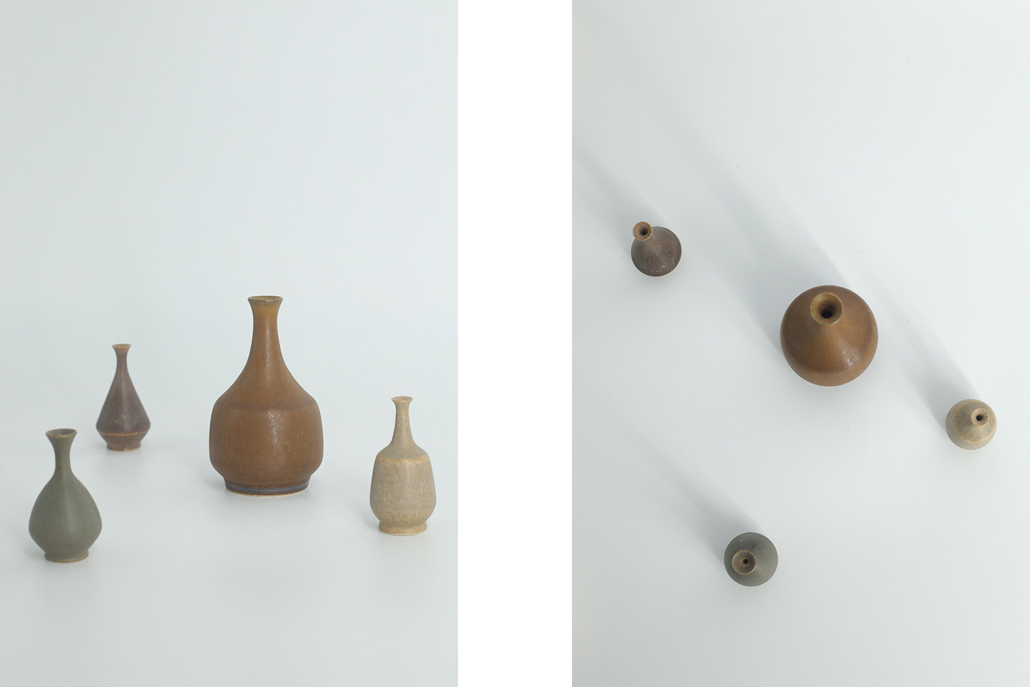 Small Mid-Century Scandinavian Modern Collectible Brown Stoneware Vases by Gunnar Borg for Höganäs Ceramics, 1960s, Set of 4