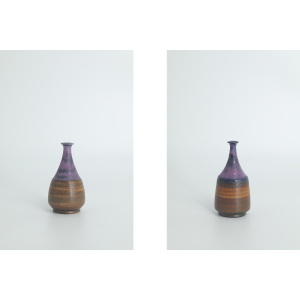 Small Mid-Century Scandinavian Modern Collectible Brown & Purple Stoneware Vases by Gunnar Borg for Gunnars Keramik Höganäs, 1960s, Set of 4