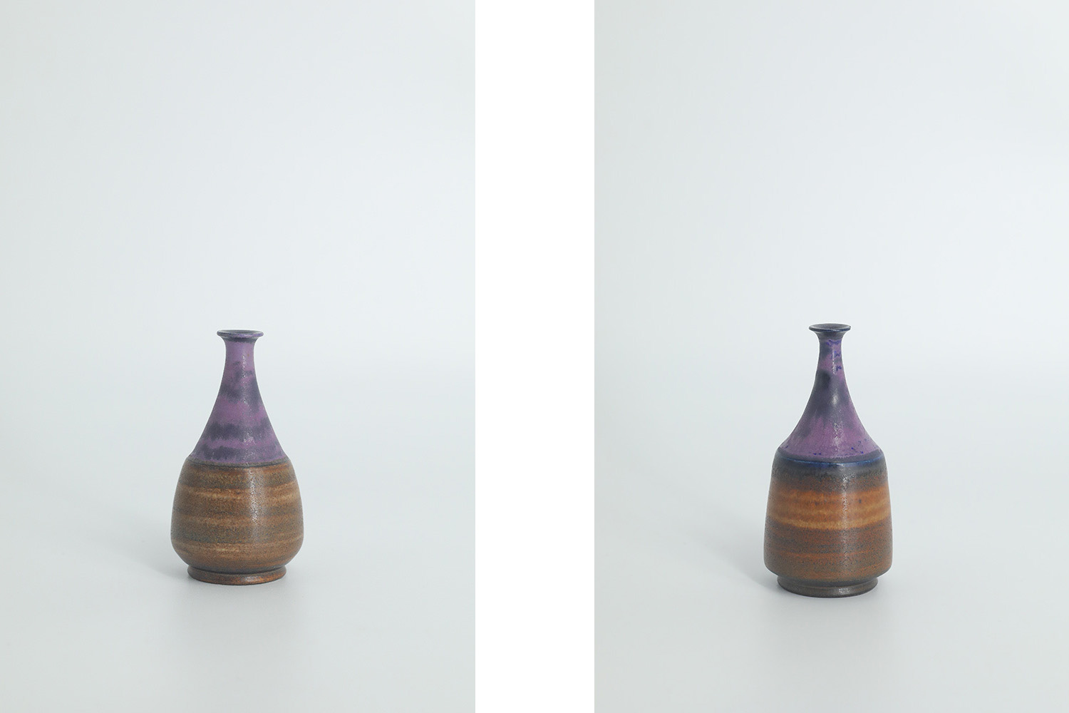 Small Mid-Century Scandinavian Modern Collectible Brown & Purple Stoneware Vases by Gunnar Borg for Gunnars Keramik Höganäs, 1960s, Set of 4