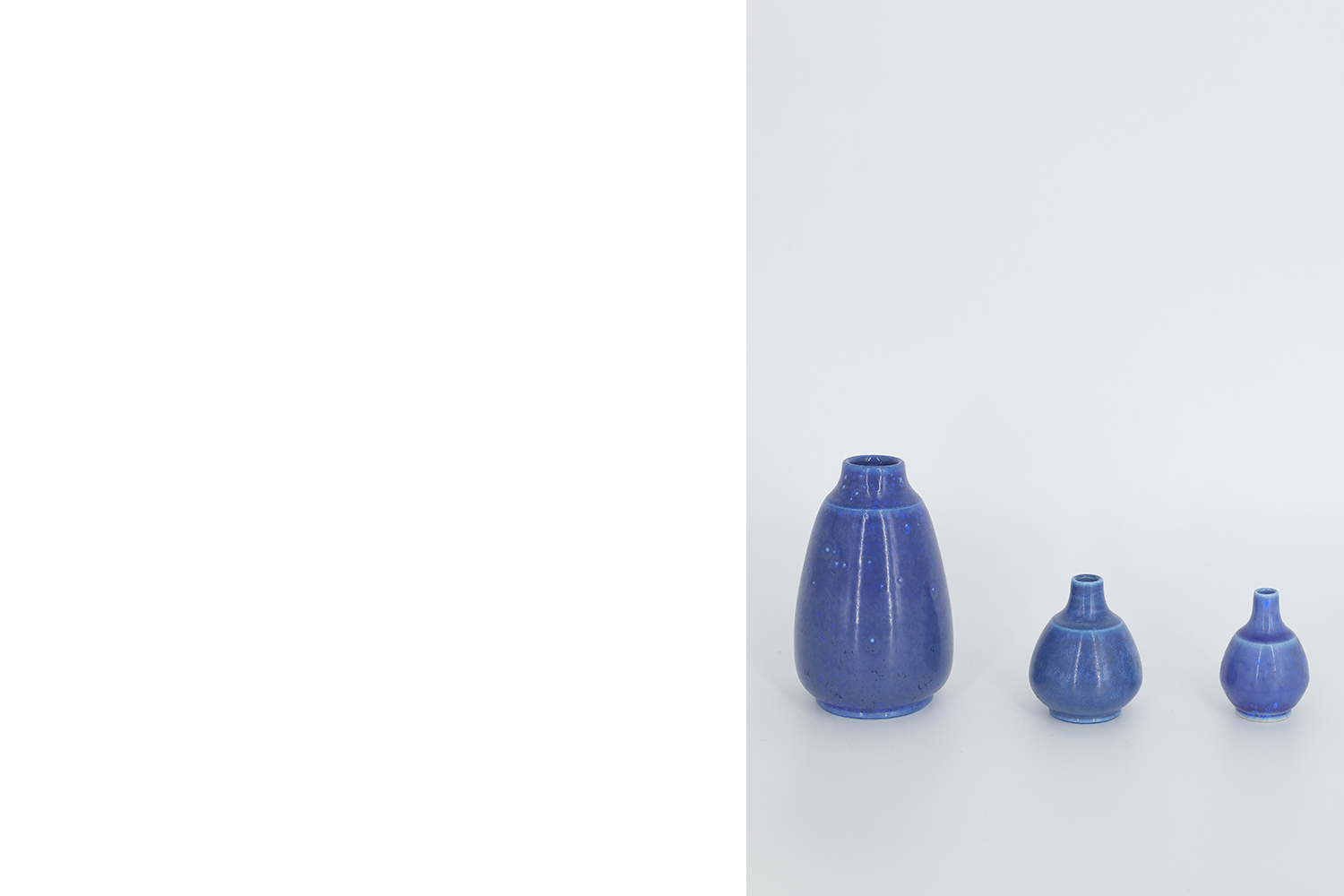 Small Mid-Century Scandinavian Modern Collectible Blue Stoneware Vase by Gunnar Borg for Gunnars Keramik Höganäs, 1960s, Set of 3