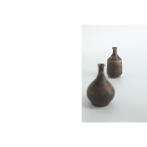 Small Mid-Century Scandinavian Modern Collectible Brown Stoneware Vase by Gunnar Borg for Höganäs Ceramics, 1960s, Set of 4