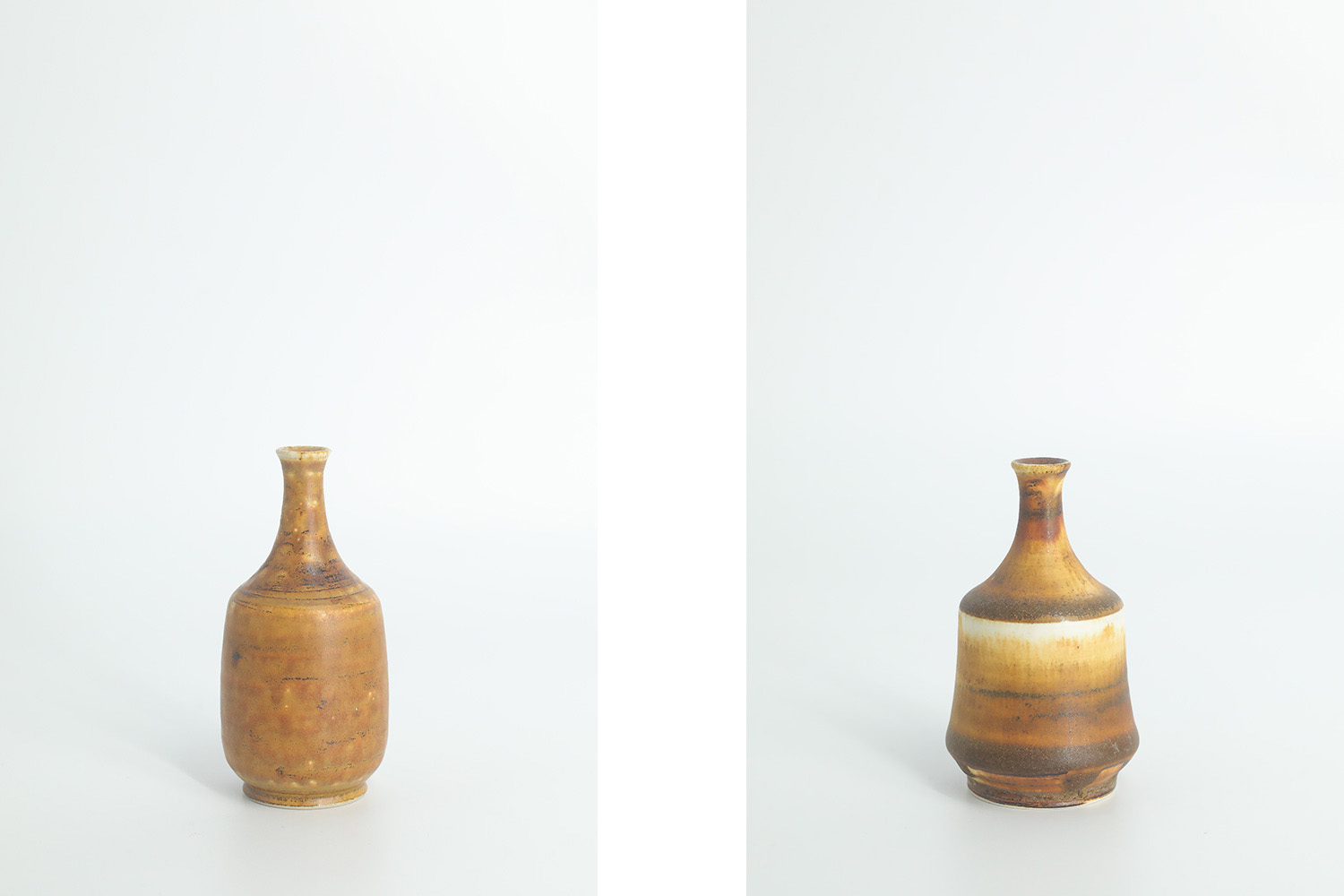 Small Mid-Century Scandinavian Modern Collectible Honey Brown Stoneware Vase by Gunnar Borg for Höganäs Ceramics, 1960s, Set of 4