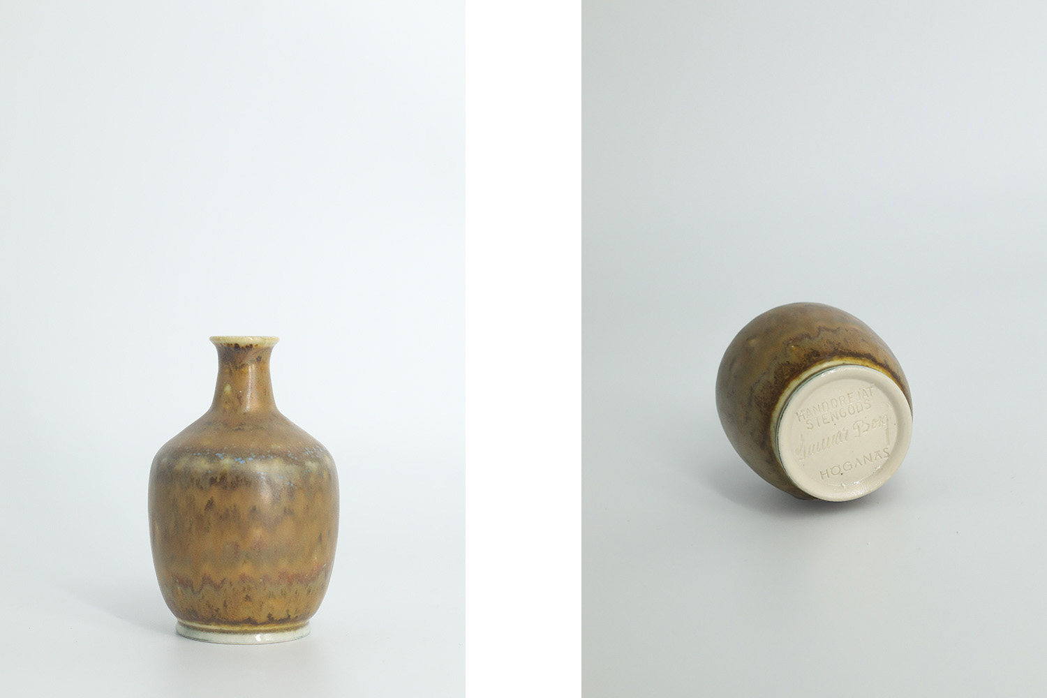 Small Mid-Century Scandinavian Modern Collectible Brown Stoneware Vase by Gunnar Borg for Höganäs Ceramics, 1960s, Set of 4