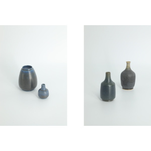 Small Mid-Century Scandinavian Modern Collectible Blue & Brown Stoneware Vase by Gunnar Borg for Gunnars Keramik Höganäs, 1960s, Set of 4