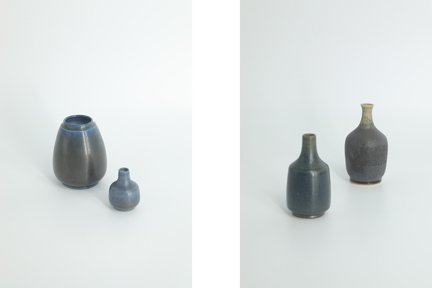 Small Mid-Century Scandinavian Modern Collectible Blue & Brown Stoneware Vase by Gunnar Borg for Gunnars Keramik Höganäs, 1960s, Set of 4