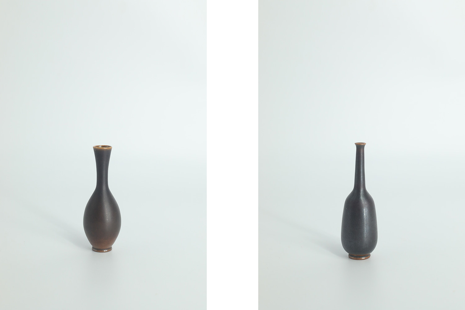 Small Mid-Century Scandinavian Modern Collectible Wenge Stoneware Vases by John Andersson for Höganäs Ceramics, 1950s, Set of 2