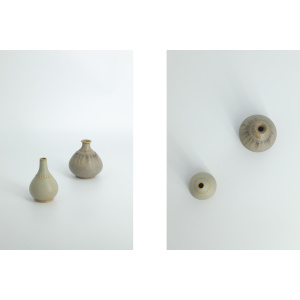 Small Mid-Century Scandinavian Modern Collectible Pistachio Stoneware Vases by Gunnar Borg for Gunnars Keramik Höganäs, 1960s, Set of 2
