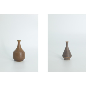 Small Mid-Century Scandinavian Modern Collectible Brown Stoneware Vases by Gunnar Borg for Höganäs Ceramics, 1960s, Set of 4