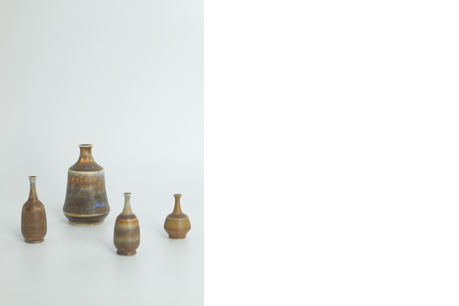 Small Mid-Century Scandinavian Modern Collectible Brown Stoneware Vases by Gunnar Borg for Höganäs Ceramics, 1960s, Set of 4