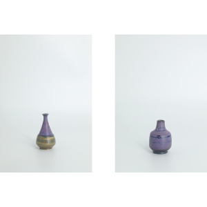 Small Mid-Century Scandinavian Modern Collectible Brown & Purple Stoneware Vases by Gunnar Borg for Gunnars Keramik Höganäs, 1960s, Set of 4