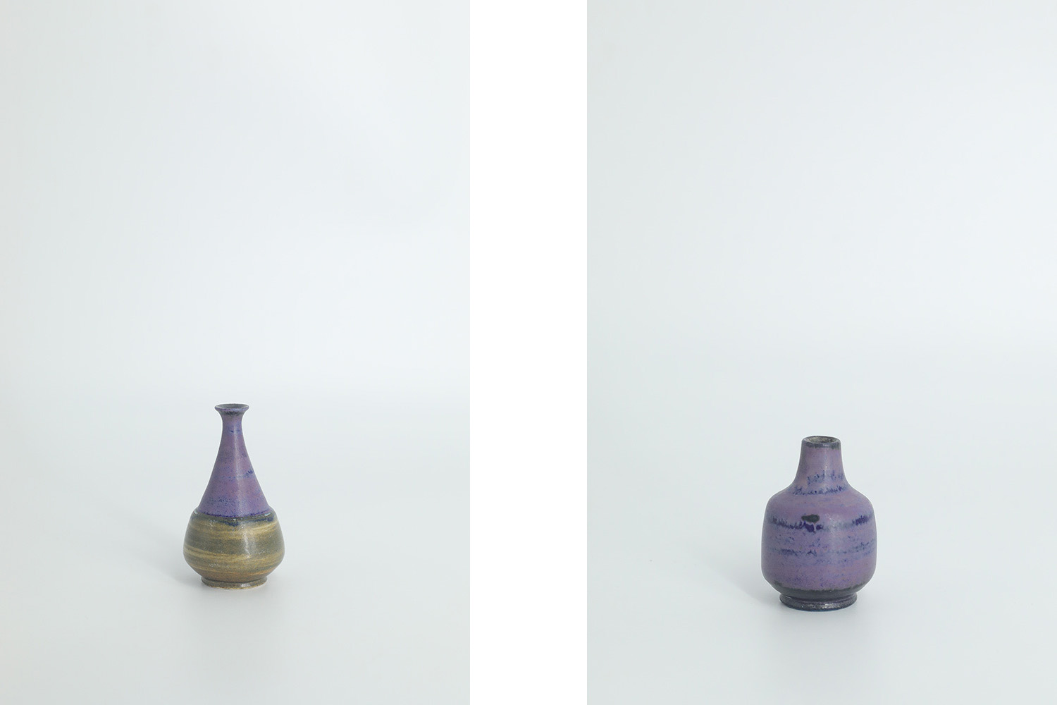 Small Mid-Century Scandinavian Modern Collectible Brown & Purple Stoneware Vases by Gunnar Borg for Gunnars Keramik Höganäs, 1960s, Set of 4