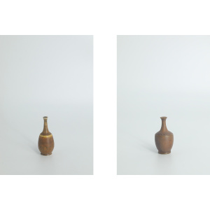 Small Mid-Century Scandinavian Modern Collectible Honey Brown Stoneware Vase by Gunnar Borg for Höganäs Ceramics, 1960s, Set of 4