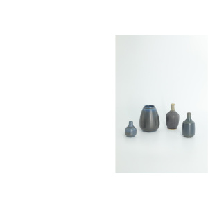 Small Mid-Century Scandinavian Modern Collectible Blue & Brown Stoneware Vase by Gunnar Borg for Gunnars Keramik Höganäs, 1960s, Set of 4