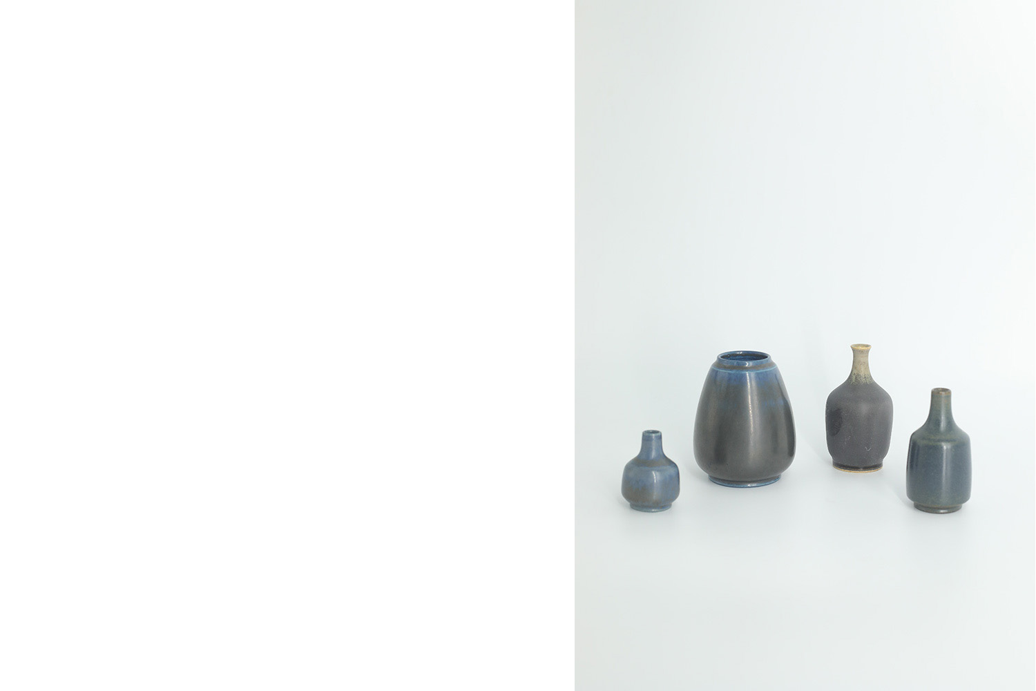 Small Mid-Century Scandinavian Modern Collectible Blue & Brown Stoneware Vase by Gunnar Borg for Gunnars Keramik Höganäs, 1960s, Set of 4