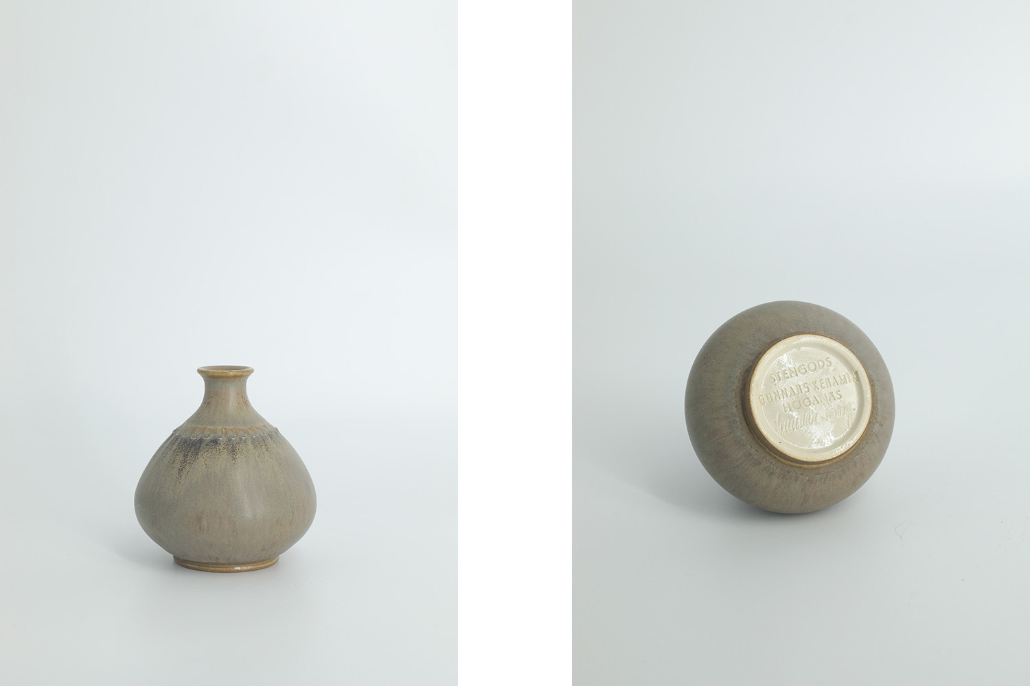 Small Mid-Century Scandinavian Modern Collectible Pistachio Stoneware Vases by Gunnar Borg for Gunnars Keramik Höganäs, 1960s, Set of 2