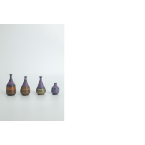 Small Mid-Century Scandinavian Modern Collectible Brown & Purple Stoneware Vases by Gunnar Borg for Gunnars Keramik Höganäs, 1960s, Set of 4