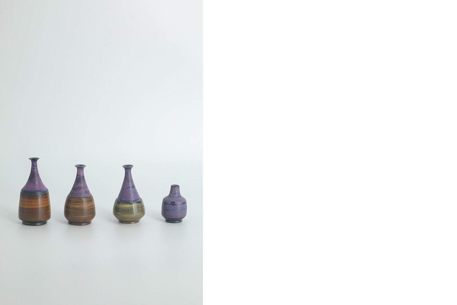 Small Mid-Century Scandinavian Modern Collectible Brown & Purple Stoneware Vases by Gunnar Borg for Gunnars Keramik Höganäs, 1960s, Set of 4