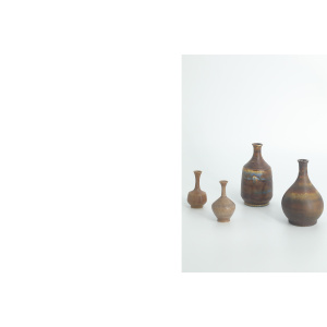 Small Mid-Century Scandinavian Modern Collectible Brown Stoneware Vase by Gunnar Borg for Höganäs Ceramics, 1960s, Set of 4