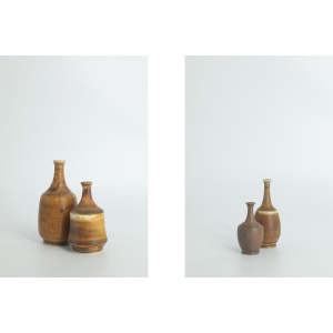 Small Mid-Century Scandinavian Modern Collectible Honey Brown Stoneware Vase by Gunnar Borg for Höganäs Ceramics, 1960s, Set of 4