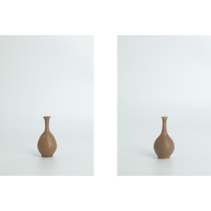 Small Mid-Century Scandinavian Modern Collectible Brown Stoneware Vase by Gunnar Borg for Höganäs Ceramics, 1960s, Set of 4