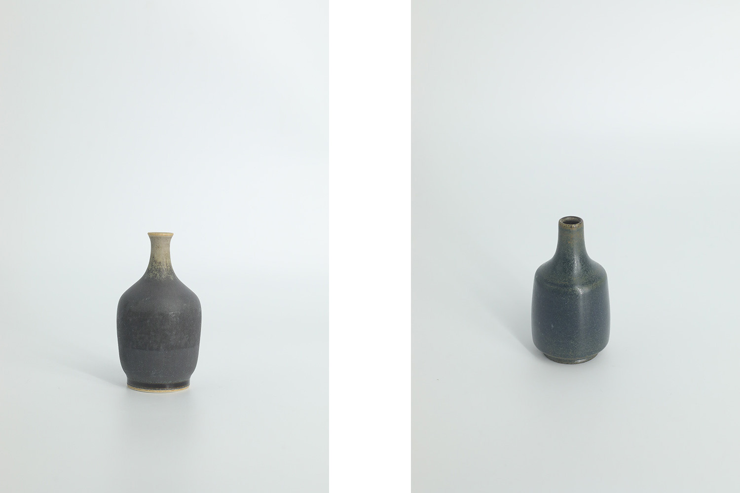 Small Mid-Century Scandinavian Modern Collectible Blue & Brown Stoneware Vase by Gunnar Borg for Gunnars Keramik Höganäs, 1960s, Set of 4