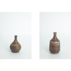 Small Mid-Century Scandinavian Modern Collectible Brown Stoneware Vase by Gunnar Borg for Höganäs Ceramics, 1960s, Set of 4