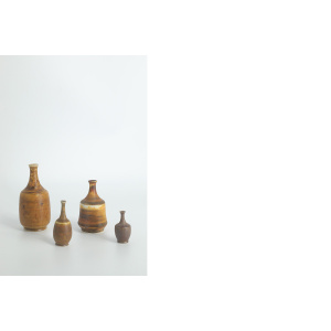 Small Mid-Century Scandinavian Modern Collectible Honey Brown Stoneware Vase by Gunnar Borg for Höganäs Ceramics, 1960s, Set of 4