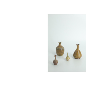 Small Mid-Century Scandinavian Modern Collectible Brown Stoneware Vase by Gunnar Borg for Höganäs Ceramics, 1960s, Set of 4