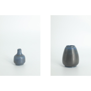 Small Mid-Century Scandinavian Modern Collectible Blue & Brown Stoneware Vase by Gunnar Borg for Gunnars Keramik Höganäs, 1960s, Set of 4